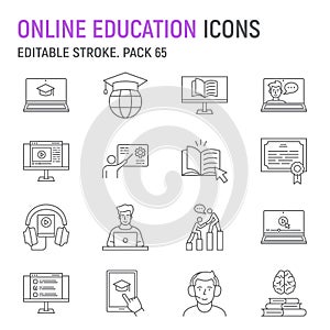 Online education line icon set