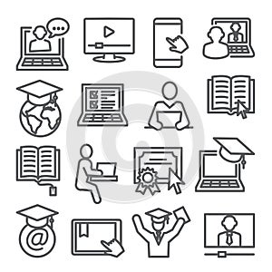 Online education line icons set on white background