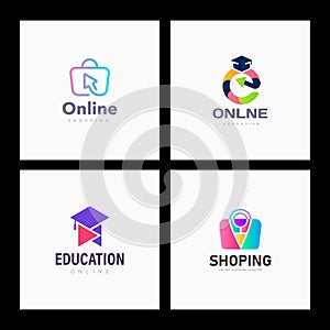 Online education logo design vector, online shopping logo design vector concept