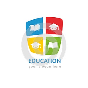 Online education logo template, open book and square academic cap