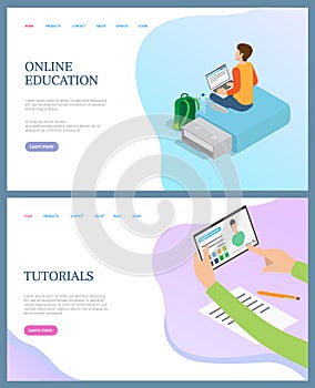 Online Education of Person, Tutorials Web Vector