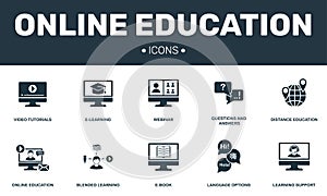 Online Education set icons collection. Includes simple elements such as E-learning, Webinar, E-book, Blended learning premium