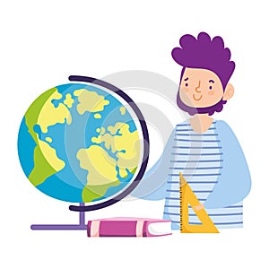 Online education teacher school globe book and ruler cartoon