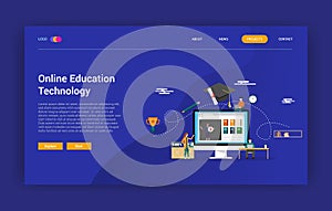 Online education technology concept for learning website landing page design homepage - vector illustration