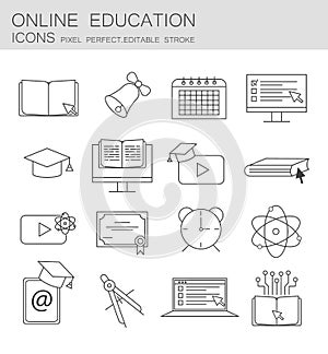 Online education thin line icons set.