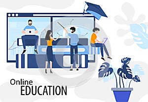 Online education training and courses learning creative idea. Flat design concept online education for website banner and landing