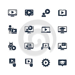 Online education, tutorials and webinars icons