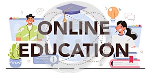 Online education typographic header. Multidisciplinary and lifelong