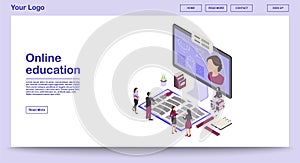 Online education webpage vector template with isometric illustration