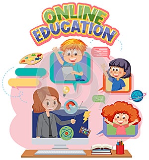 Online education word with kids