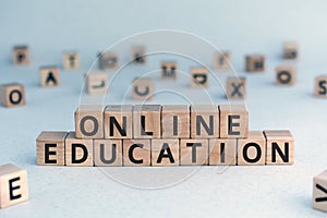 Online education - word from wooden blocks with letters