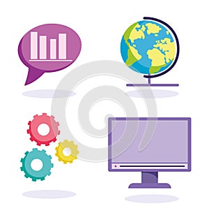 Online education, world computer statistics lesson icons