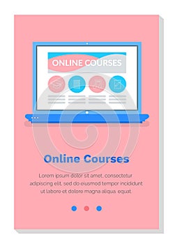 Online educational courses, studying material concept. laptop with website landing page template