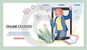 Online educational distance courses website banner or landing page template.