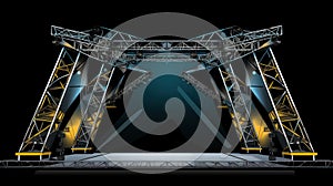 Online event entertainment concept. Background for concert. Blue stage spotlights. Empty stage with blue spotlights.