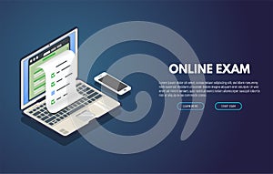 Online exam isometric banner