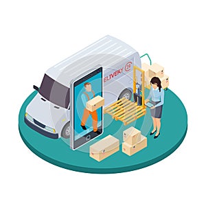 Online express delivery 3d isometric vector concept