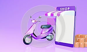 Online express delivery scooter service concept, concept delivery parcel post parcel box with motorbike.courier Pickup, Delivery,