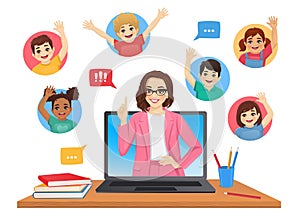 Online female teacher on computer screen