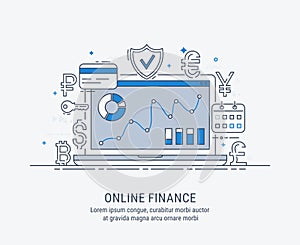 Online finance, security payments, transactions, investments and deposits photo