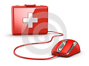 Online first aid. Mose and medical kit.