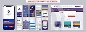 Online Flight booking mobile app onboarding website menu screens.