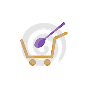 Online food business logo illustration minimal design cart with spoon creative art