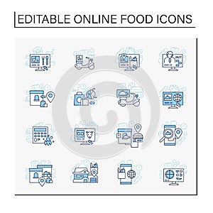 Online food line icons set