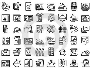 Online food ordering icons set outline vector. Delivery drink