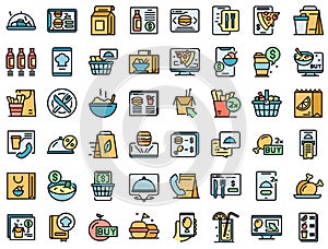 Online food ordering icons set vector flat