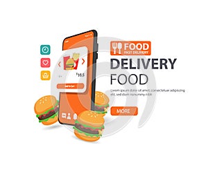 Online food ordering. Vector concept illustration of mobile smartphone screen with Burger food