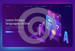 Online foreign language learn isometric landing