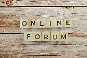 Online Forum word alphabet letters on wooden background