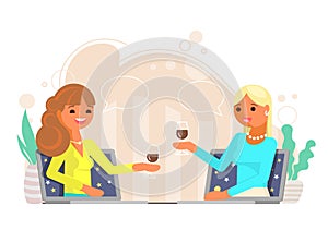 Online friends meeting, vector flat style design illustration