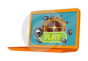 Online Games Banner Laptop Casino Roulette Wheel
