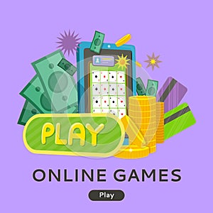 Online Games Web Banner Isolated with Play Button.