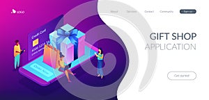 Online gift purchase isometric 3D landing page.