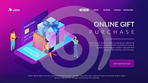 Online gift purchase isometric 3D landing page.