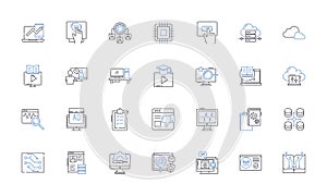 Online hardware line icons collection. Technology, Devices, Hardware, Gadgets, Compnts, Peripherals, Accessories vector