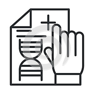 Online health, hand with medical report diagnostic covid 19 pandemic line icon