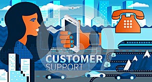 Online help and online customer support on smartphone concept. Flat vector illustration