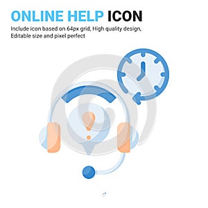 Online help icon vector with flat color style isolated on white background. Vector illustration service center sign symbol icon