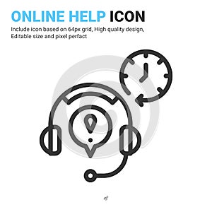 Online help icon vector with outline style isolated on white background. Vector illustration service center sign symbol icon