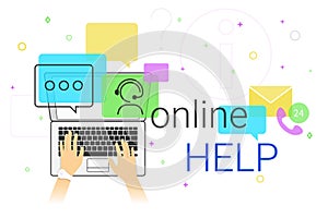 Online help and online support on laptop creative concept vector illustration