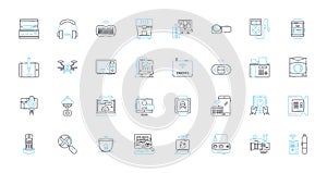 Online homes linear icons set. Virtual, Connected, Remote, Homebound, Digital, Internet-enabled, Online-accessible line photo