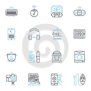 Online homes linear icons set. Virtual, Connected, Remote, Homebound, Digital, Internet-enabled, Online-accessible line photo