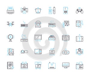 Online homes linear icons set. Virtual, Connected, Remote, Homebound, Digital, Internet-enabled, Online-accessible line photo