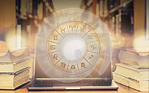 Online horoscope with zodiac sign astrology and constellation study  for foretell and fortune telling education course concept photo