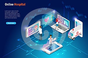 Online hospital, medical and healthcare service on smart phone application. Virtual hospital, online doctor consultation using