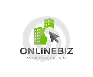 Online house rent logo design. Selling and buying property online vector design